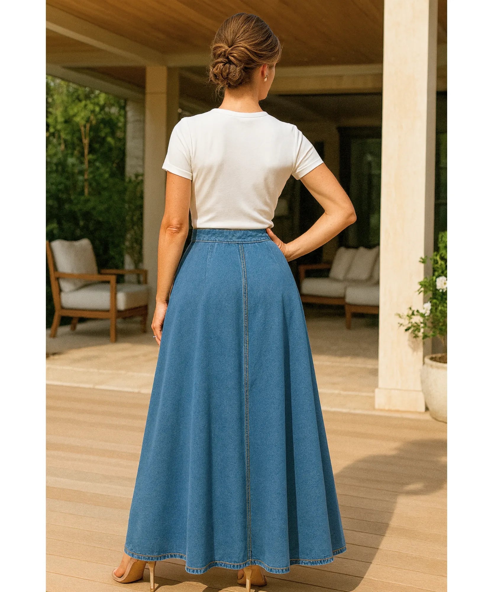 ValenciaLine™ Denim Maxi Skirt — Sculpt Your Curves and Own Every Room with Effortless Grace