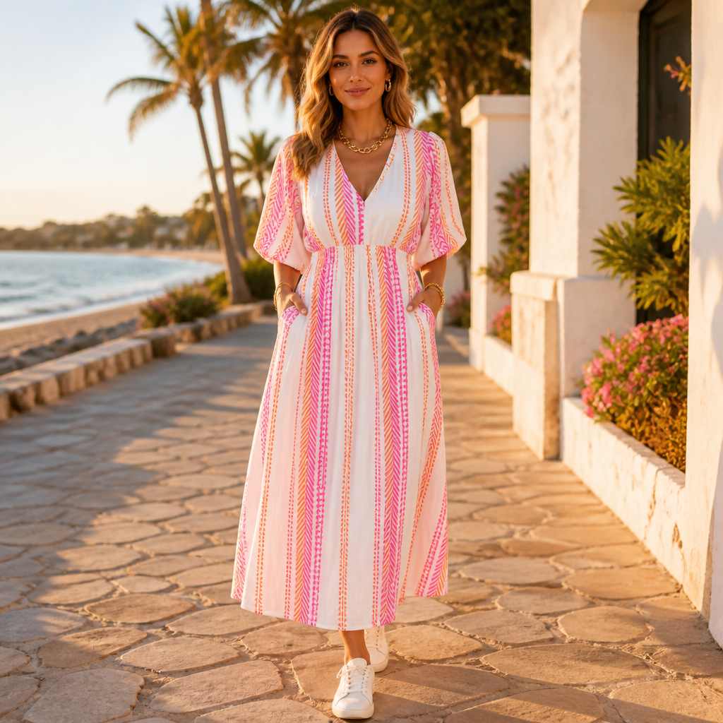 LumaLace™ V-Neck Printed Dress — Turn Heads Instantly with Effortless Comfort and Flawless Fit
