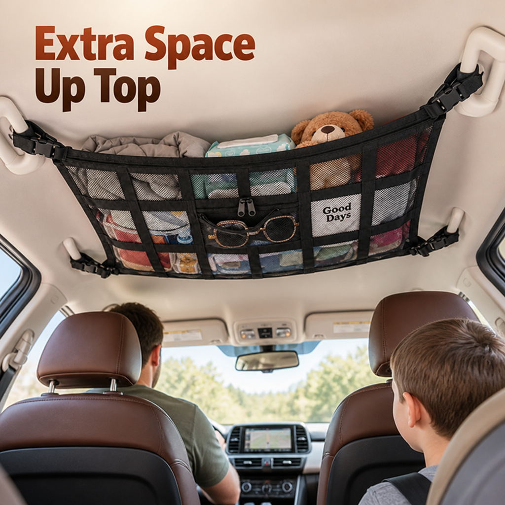 SkyNest™ Overhead Cargo Net — Instantly Clear Your Cabin for Calm, Spacious Drives