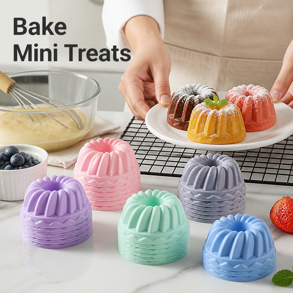 FlexiBake™ Silicone Donut Cups — Bake Perfect Mini Treats Without the Fuss or Mess (3pieces)