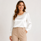 Lunavelle™ Pearl Satin Blouse — Own Every Room with Silky Radiance and Timeless Elegance