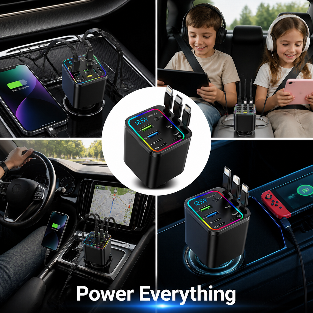 JetVolt™ 7-in-1 Retractable Car Charger — Power Every Device Fast Without the Mess or Stress