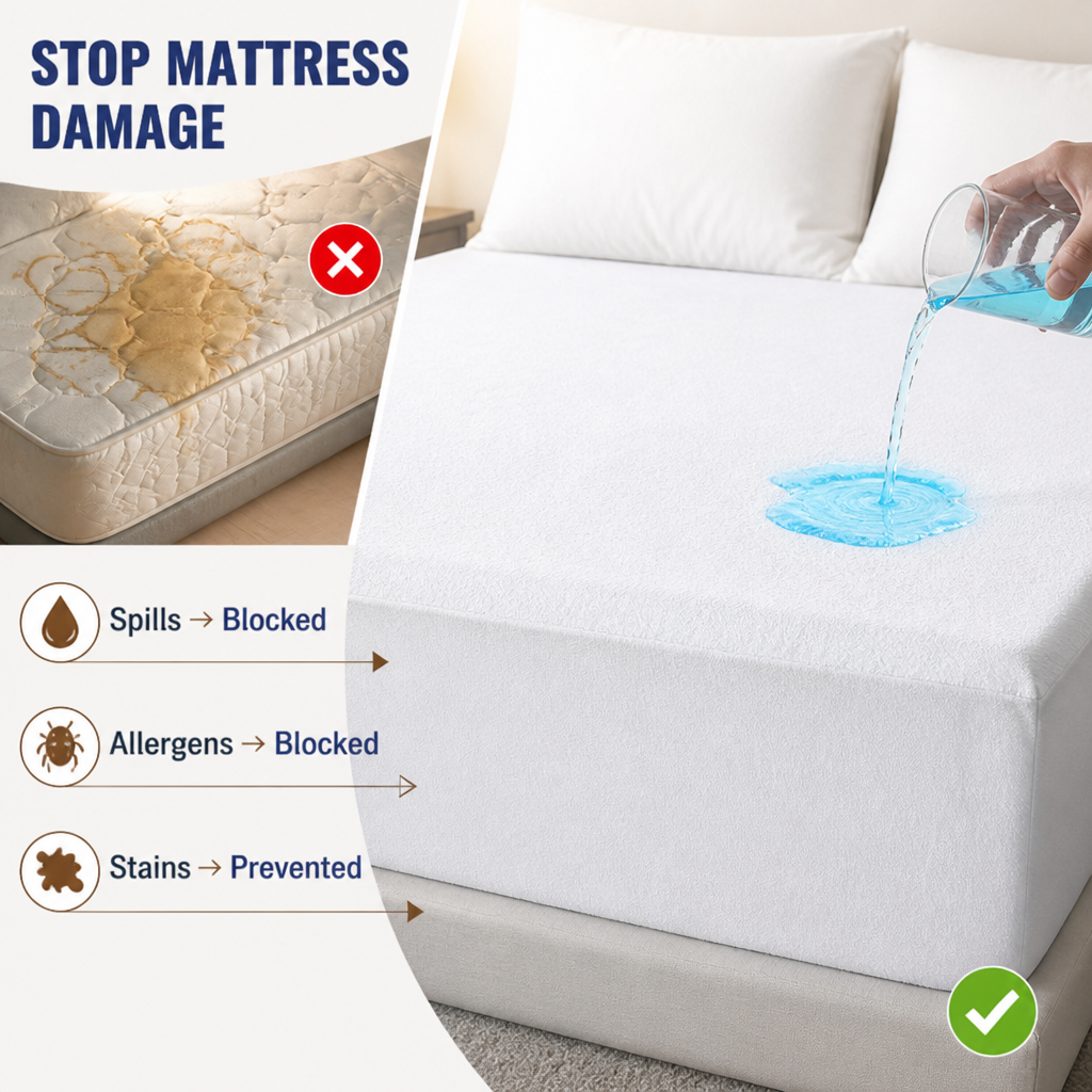 ShieldRest™ Premium Cotton Waterproof Mattress Protector — Sleep Soundly Wrapped in Soft, Dry, Allergy-Free Comfort Every Night