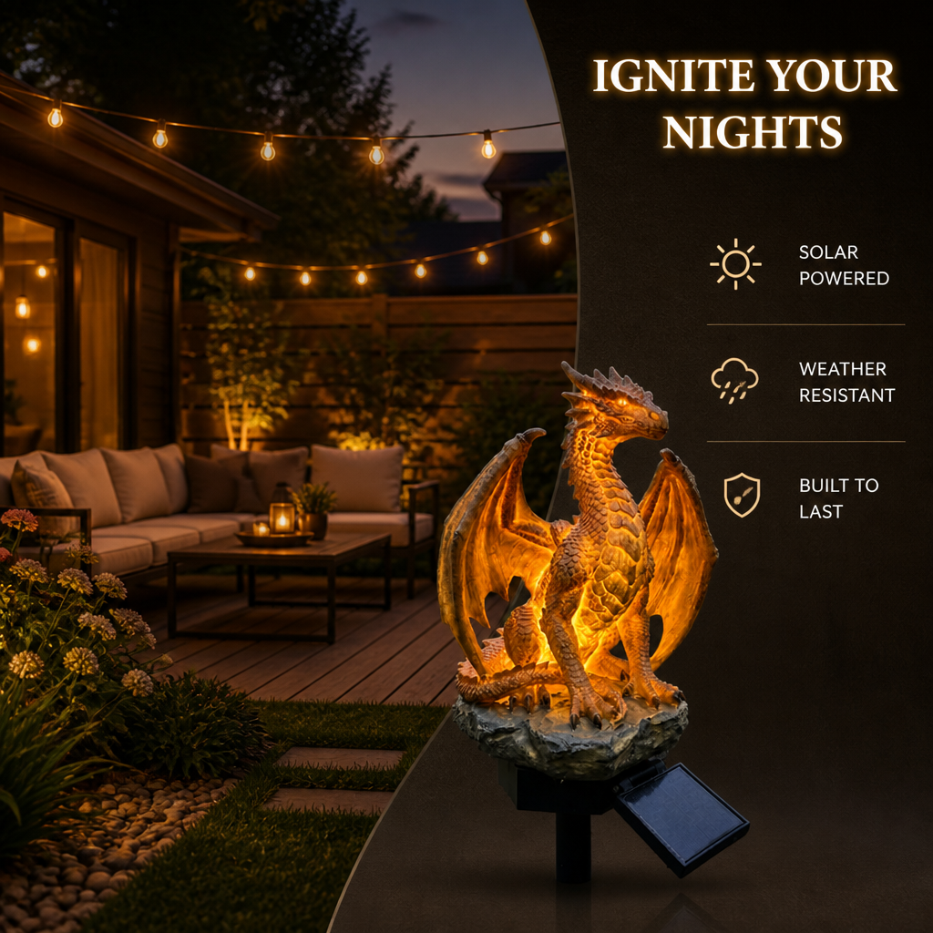 EmberMyst™ Dragon Sentinel — Ignite Your Nights with Cozy, Solar-Powered Dragon Magic