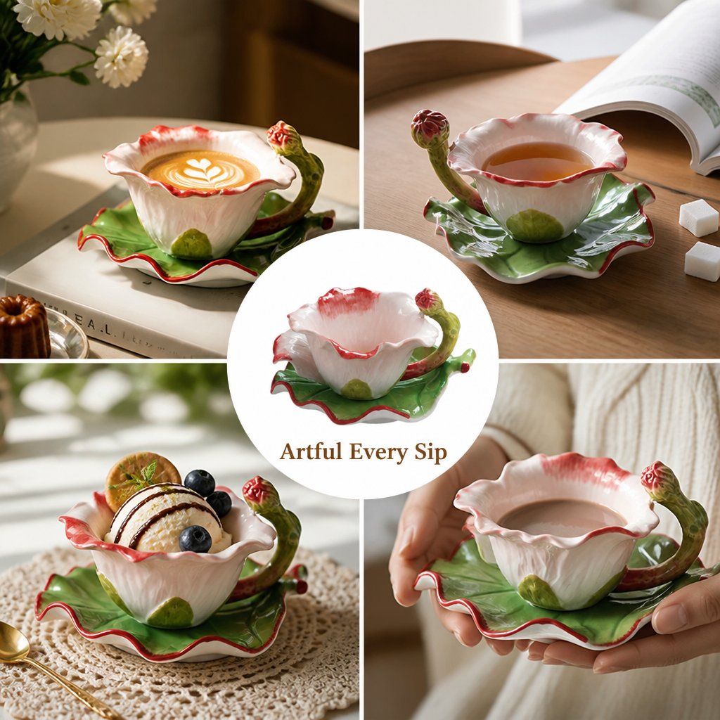 Celestora™ 3D Floral Ceramic Cup Set — Elevate Every Sip into a Breathtaking Ritual