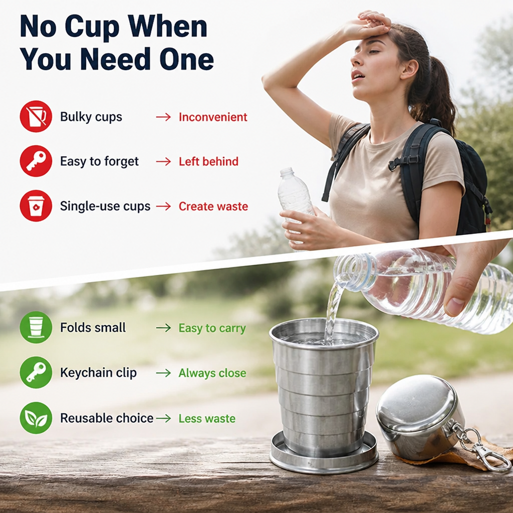 PocketSip™ — Keep a reusable cup close, without the bulk wherever you go.