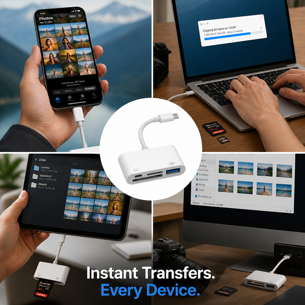 SnapSwift™ 3-in-1 USB-C Card Reader — Instantly Unlock Your Photos and Freedom from Waiting