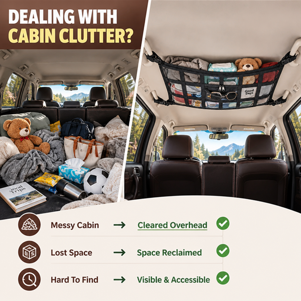SkyNest™ Overhead Cargo Net — Instantly Clear Your Cabin for Calm, Spacious Drives