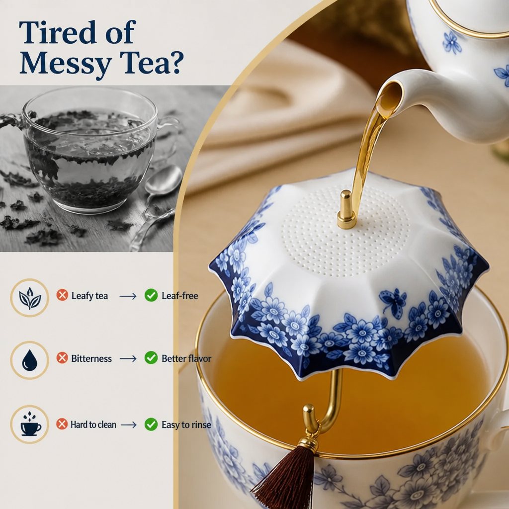 Serevia™ Ceramic Umbrella Tea Strainer — Transform Every Sip into a Soothing Moment of Pure Calm