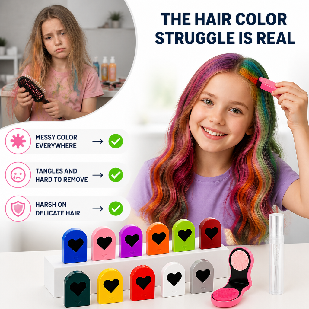 HueBurst™ Temporary Hair Chalk Set — Ignite Your Child’s Sparkling Imagination Instantly
