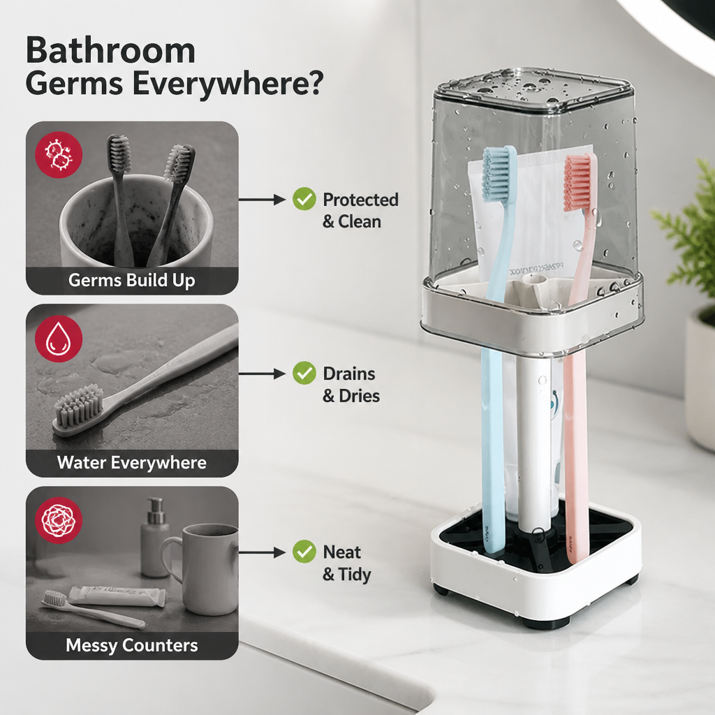 PureGuard™ Toothbrush Organizer — Keep Your Bathroom Fresh, Germ-Free, and Clutter-Free Every Day