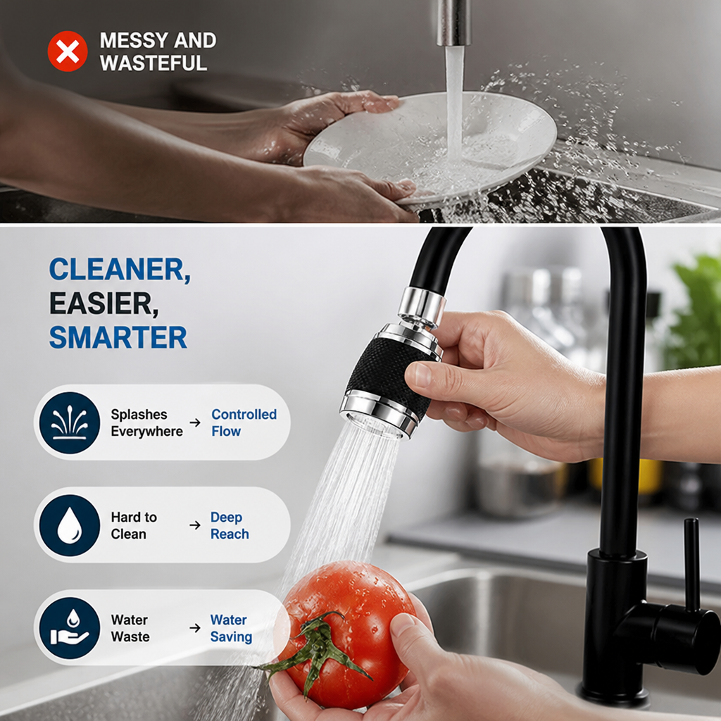 AquaPulse™ 3-Mode Faucet Aerator — Master Your Kitchen with Effortless Precision and Splash-Free Power