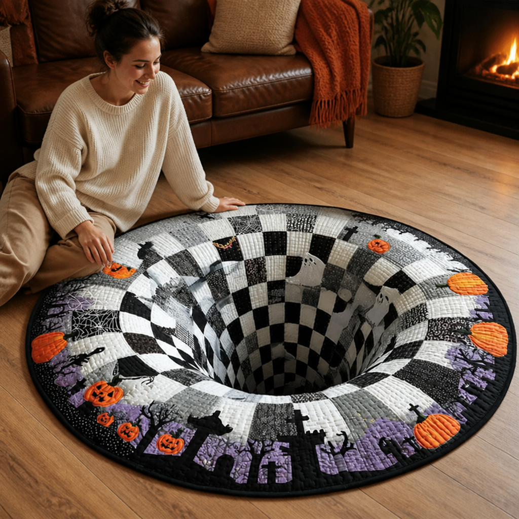 VortiGlow™ Quilted Round Rug — Command Every Step With Hypnotic Halloween Magic