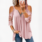 SeraphaSilk™ Lace Cold Shoulder Top — Own Every Room with Effortless Elegance and Confidence