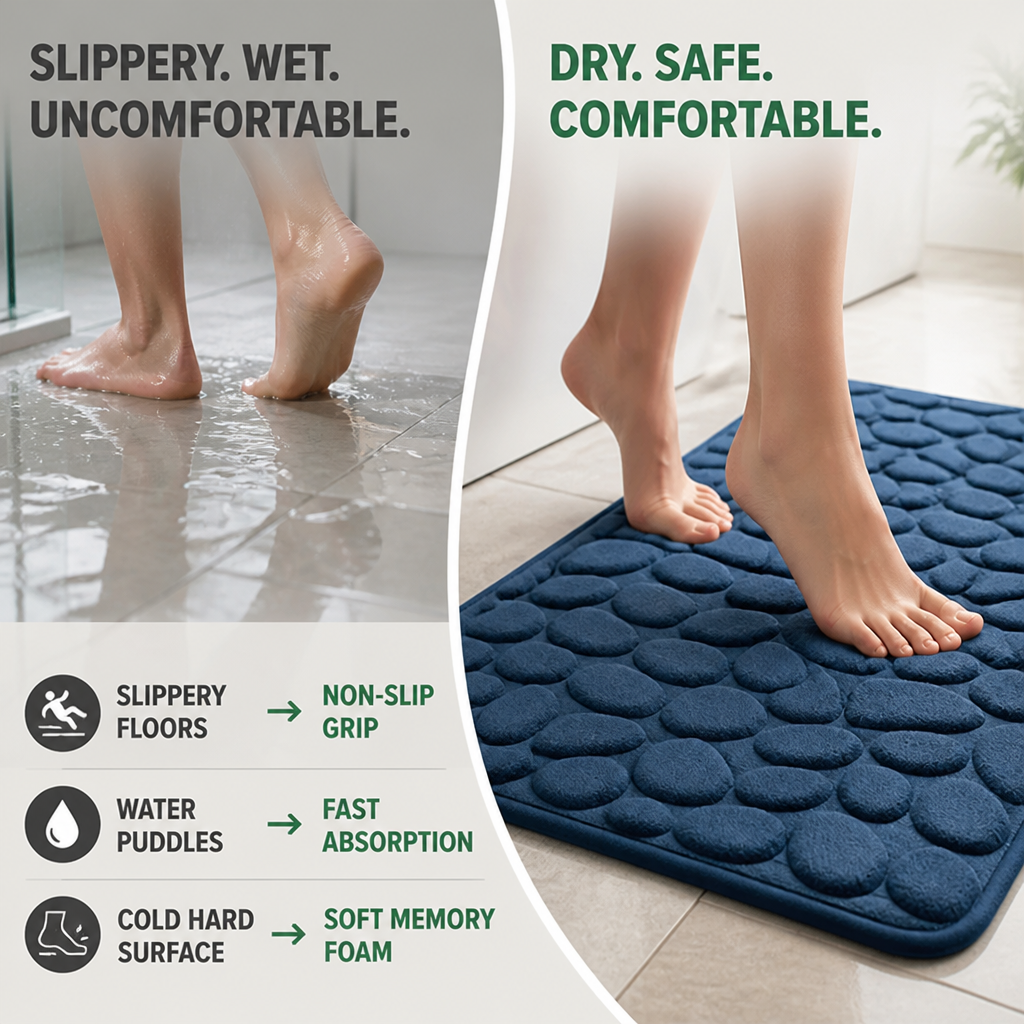 AquaLuxe™ Memory Foam Bath Mat — Step Into Instant Warmth and Slip-Free Comfort Every Shower
