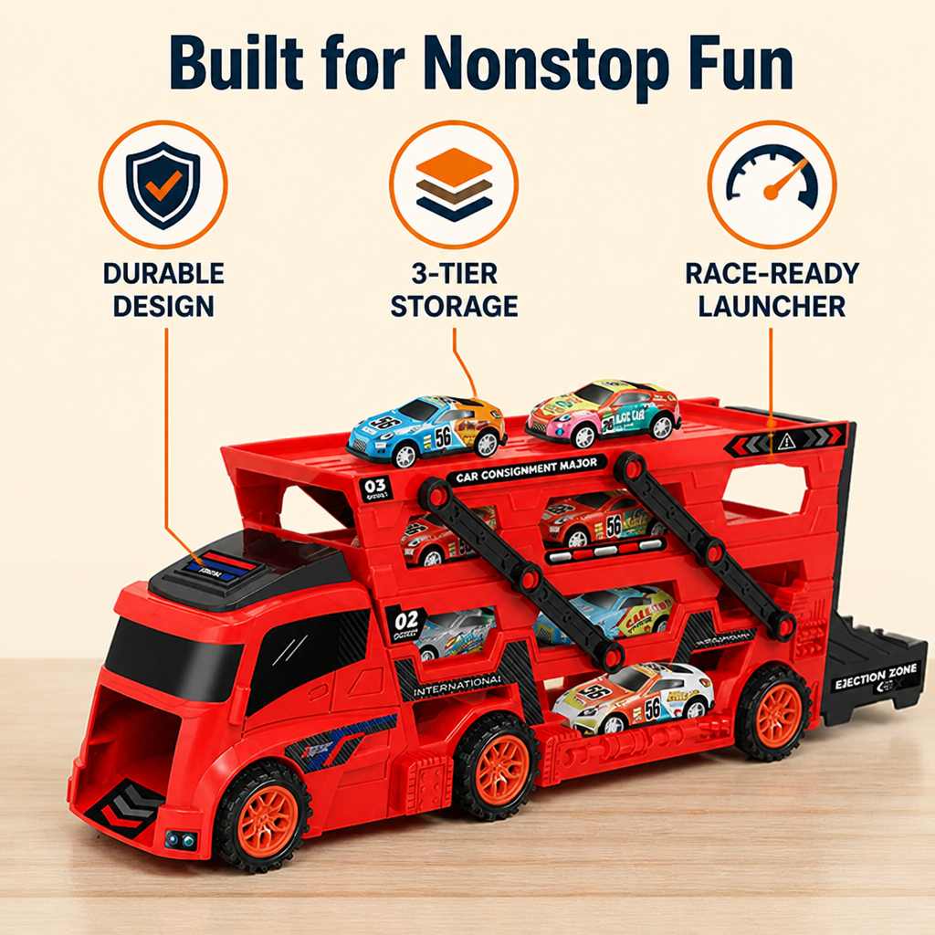 TurboTrail™ Racer & Hauler — Ignite Your Child’s Imagination with Nonstop Racing Thrills and Perfectly Organized Play