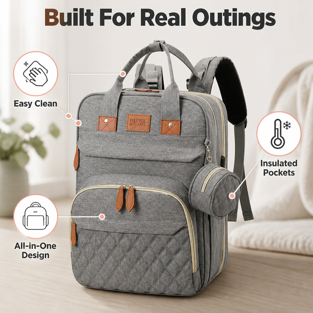 NurtureNest™ — Feel ready for every outing with baby’s essentials, bed, and changing mat in one bag