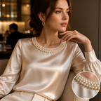 Lunavelle™ Pearl Satin Blouse — Own Every Room with Silky Radiance and Timeless Elegance