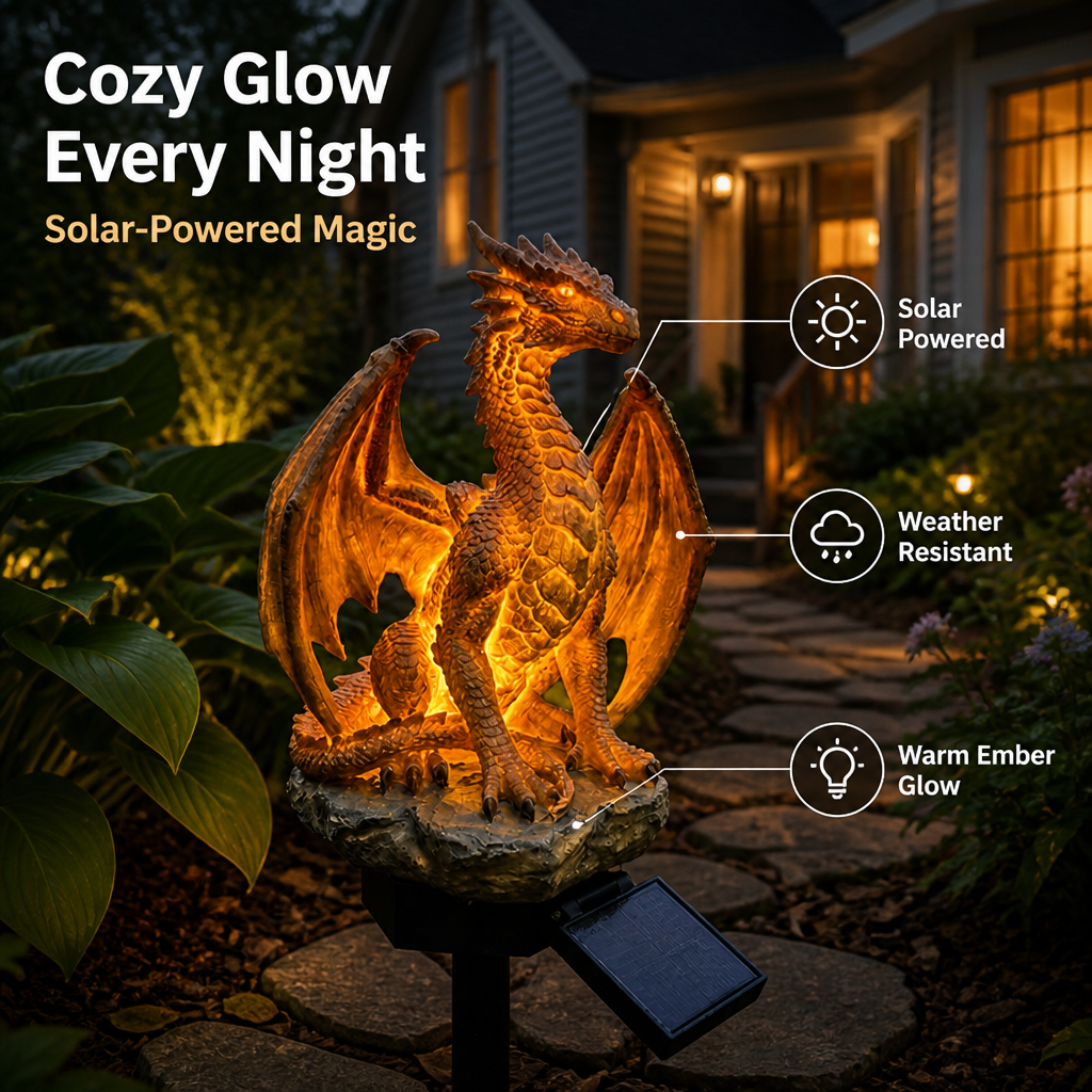 EmberMyst™ Dragon Sentinel — Ignite Your Nights with Cozy, Solar-Powered Dragon Magic
