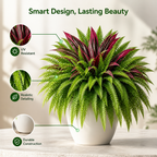 VitaLeaf™ Artificial Fern & Red Dracaena Plants — Bring Vibrant, Carefree Green Life Into Every Space