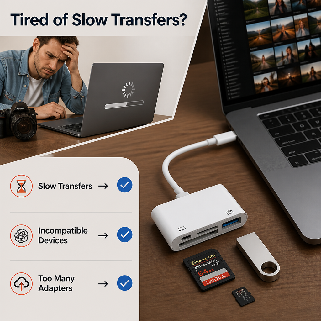 SnapSwift™ 3-in-1 USB-C Card Reader — Instantly Unlock Your Photos and Freedom from Waiting