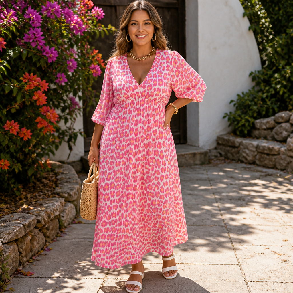 LumaLace™ V-Neck Printed Dress — Turn Heads Instantly with Effortless Comfort and Flawless Fit