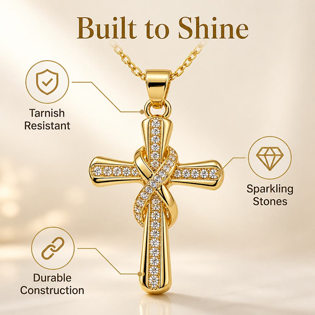 Aurellié™ Gold Knot Cross Necklace — Wear Confidence That Lights Up Every Room