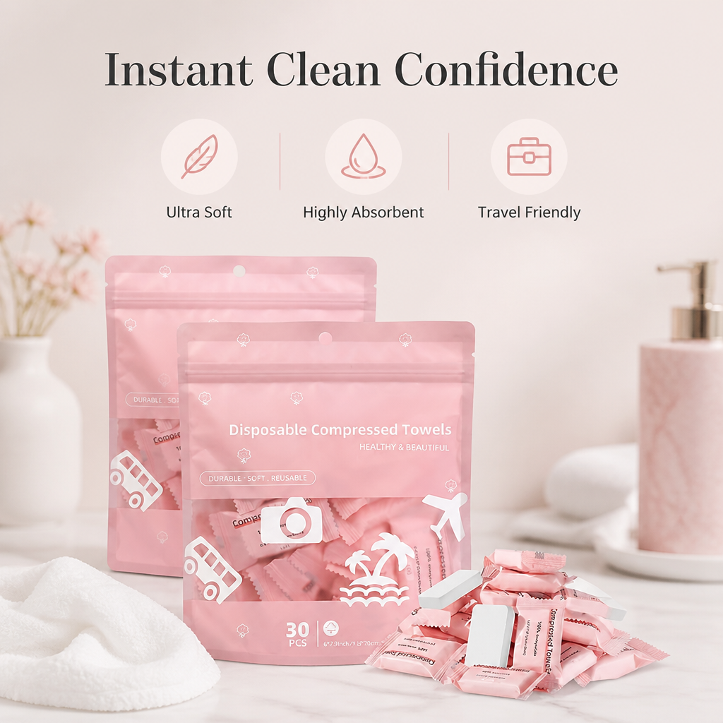 PureMist™ Compressed Cotton Towels — Instant Freshness and Silky Softness Wherever You Go
