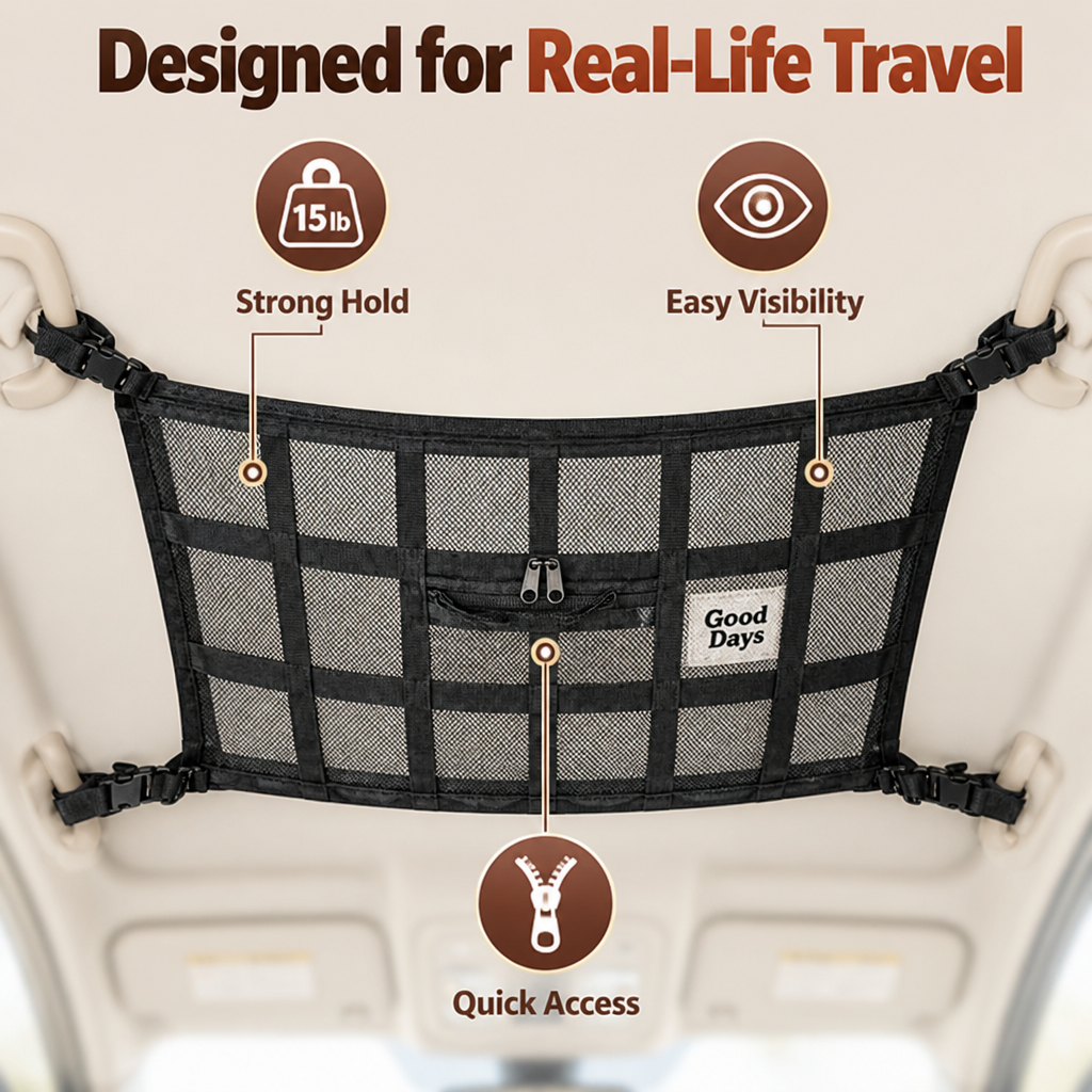 SkyNest™ Overhead Cargo Net — Instantly Clear Your Cabin for Calm, Spacious Drives