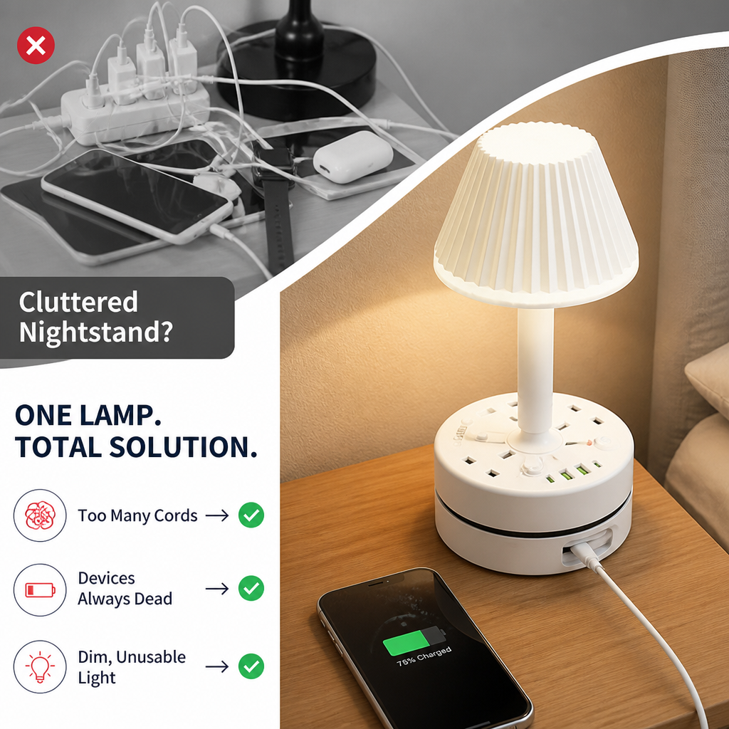 LumiPulse™ — Wake Up to Clutter-Free Power and Soothing Light Every Night