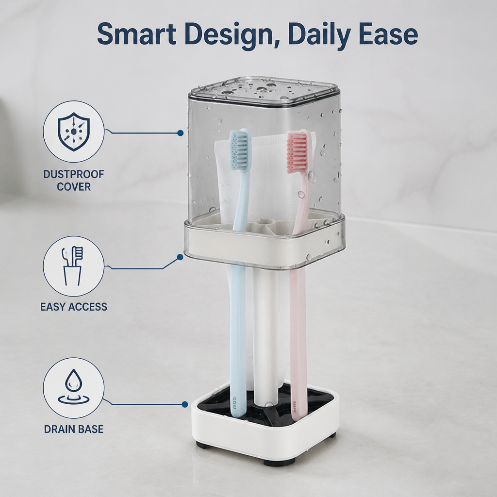 PureGuard™ Toothbrush Organizer — Keep Your Bathroom Fresh, Germ-Free, and Clutter-Free Every Day