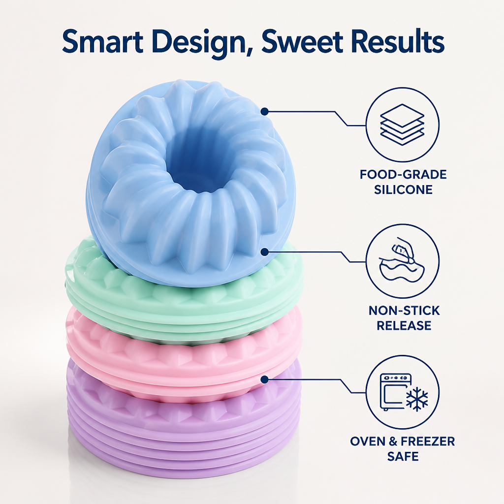 FlexiBake™ Silicone Donut Cups — Bake Perfect Mini Treats Without the Fuss or Mess (3pieces)