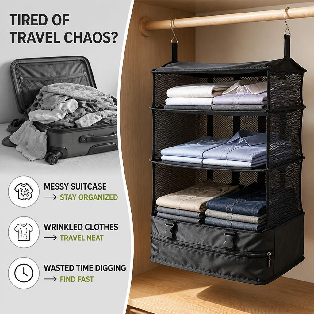 TravelNook™ Portable Hanging Organizer — Transform Travel Chaos into Calm, Ready-to-Wear Wardrobes Instantly