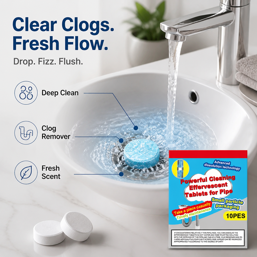 ClariFlow™ Effervescent Tablets — Effortless Fizzing Power That Clears Clogs and Refreshes Your Home Instantly