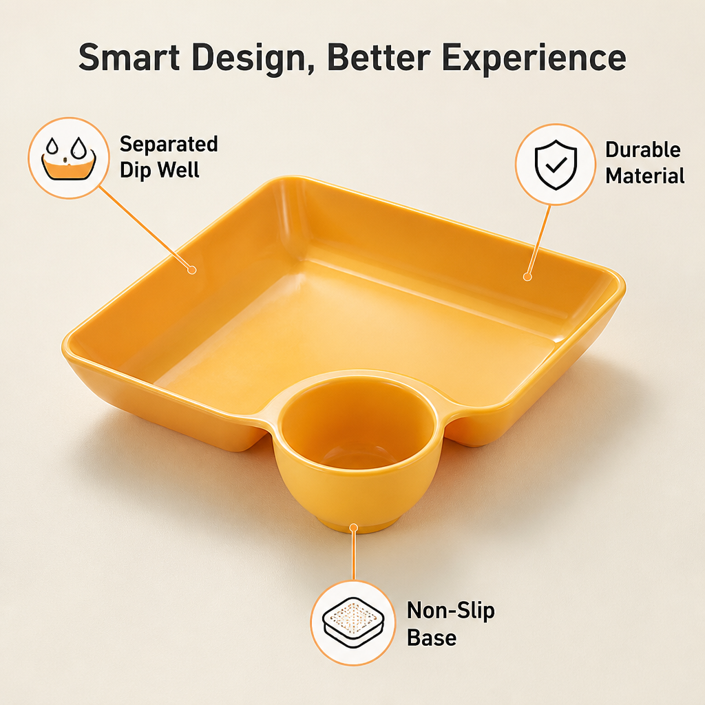 FlavoNest™ 2-in-1 Dip Plate — Keep Every Bite Crisp, Sauces Perfect, and Mealtime Mess-Free