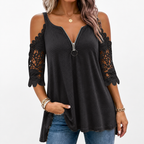 SeraphaSilk™ Lace Cold Shoulder Top — Own Every Room with Effortless Elegance and Confidence