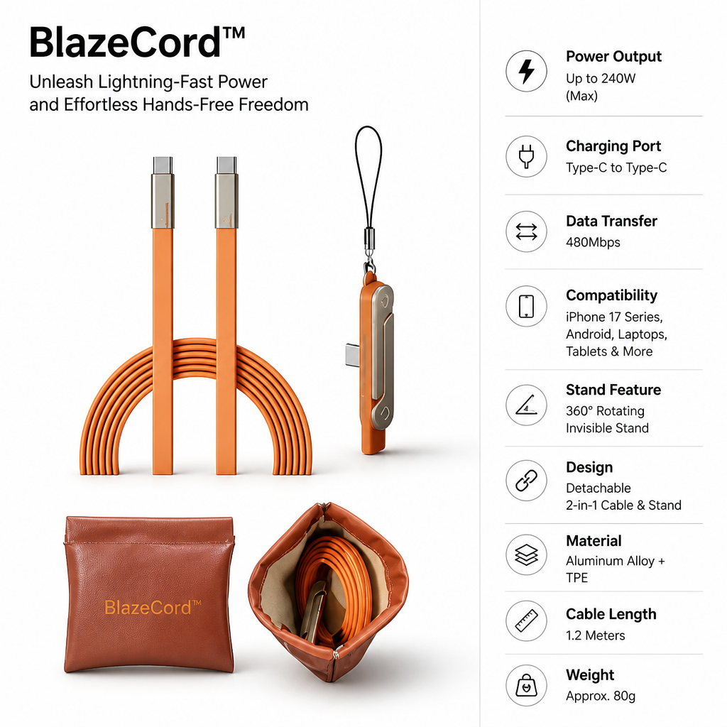 BlazeCord™ — Unleash Lightning-Fast Power and Effortless Hands-Free Freedom