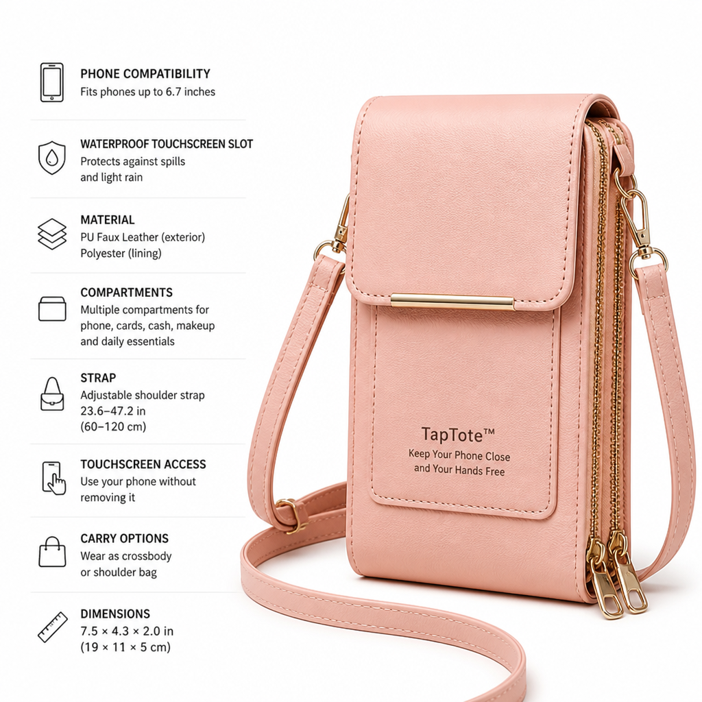 TapTote™ — Keep Your Phone Close and Your Hands Free, Without the Bulky Bag