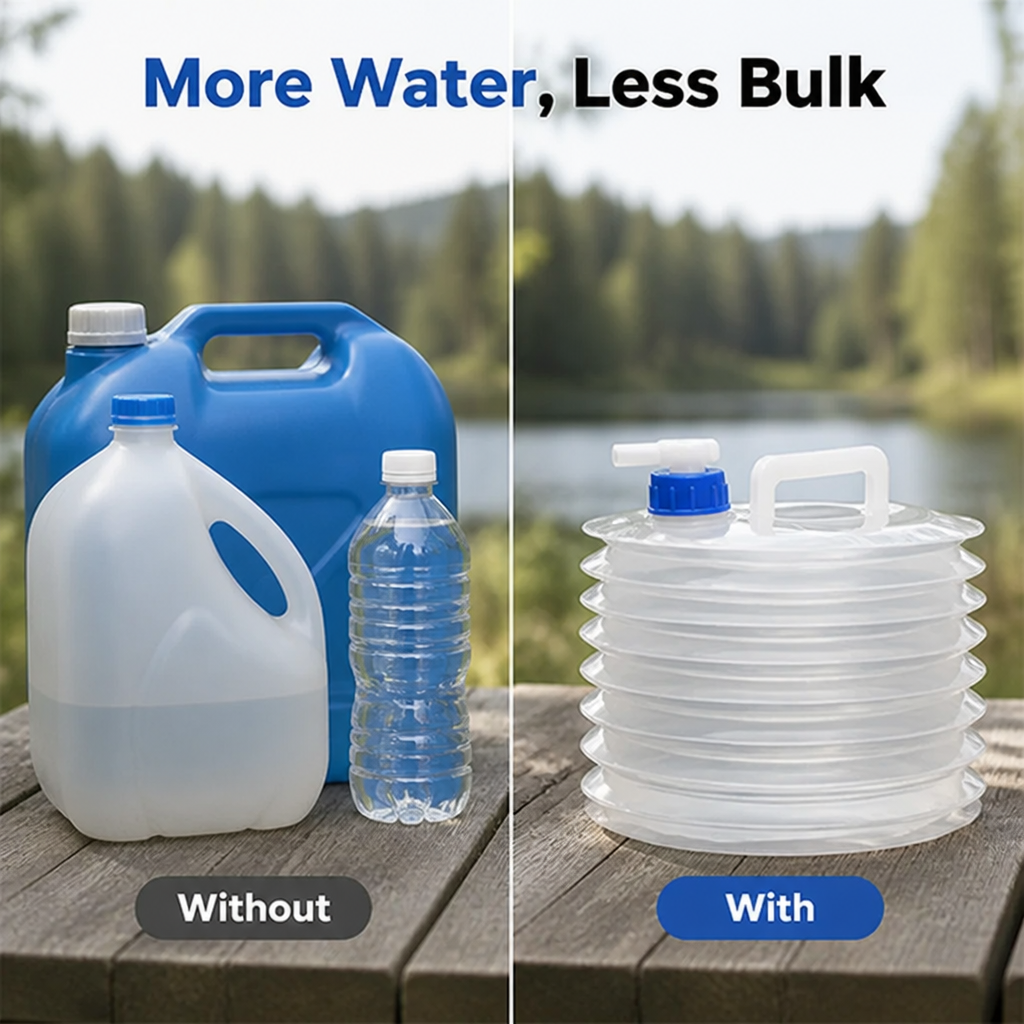 FoldSpring™ — Carry Camp Water Without Sacrificing Pack Space