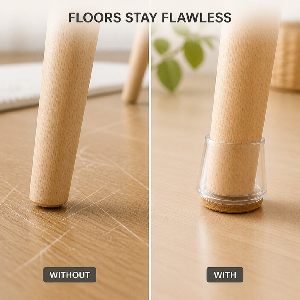SilkStride™ Clear Silicone Furniture Leg Caps — Protect Floors Instantly While Gliding Smoothly Without a Sound