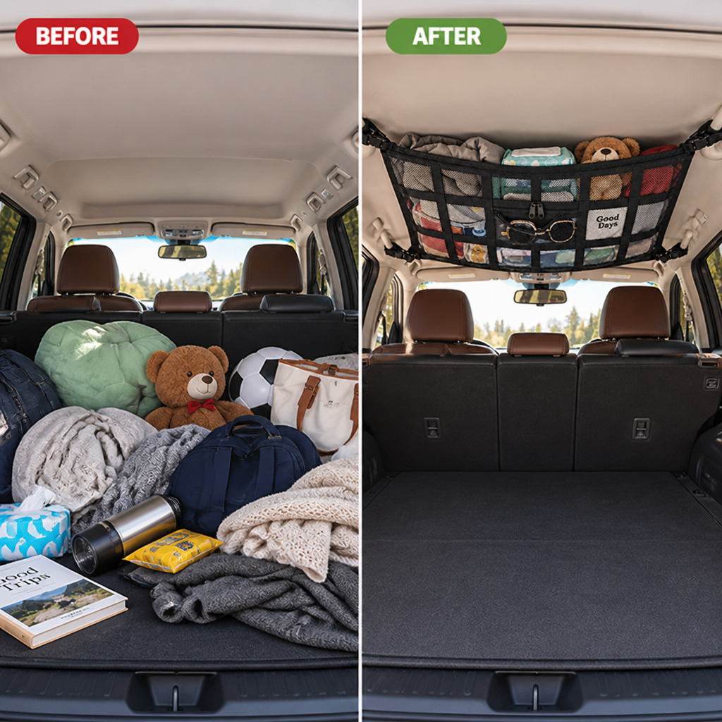 SkyNest™ Overhead Cargo Net — Instantly Clear Your Cabin for Calm, Spacious Drives