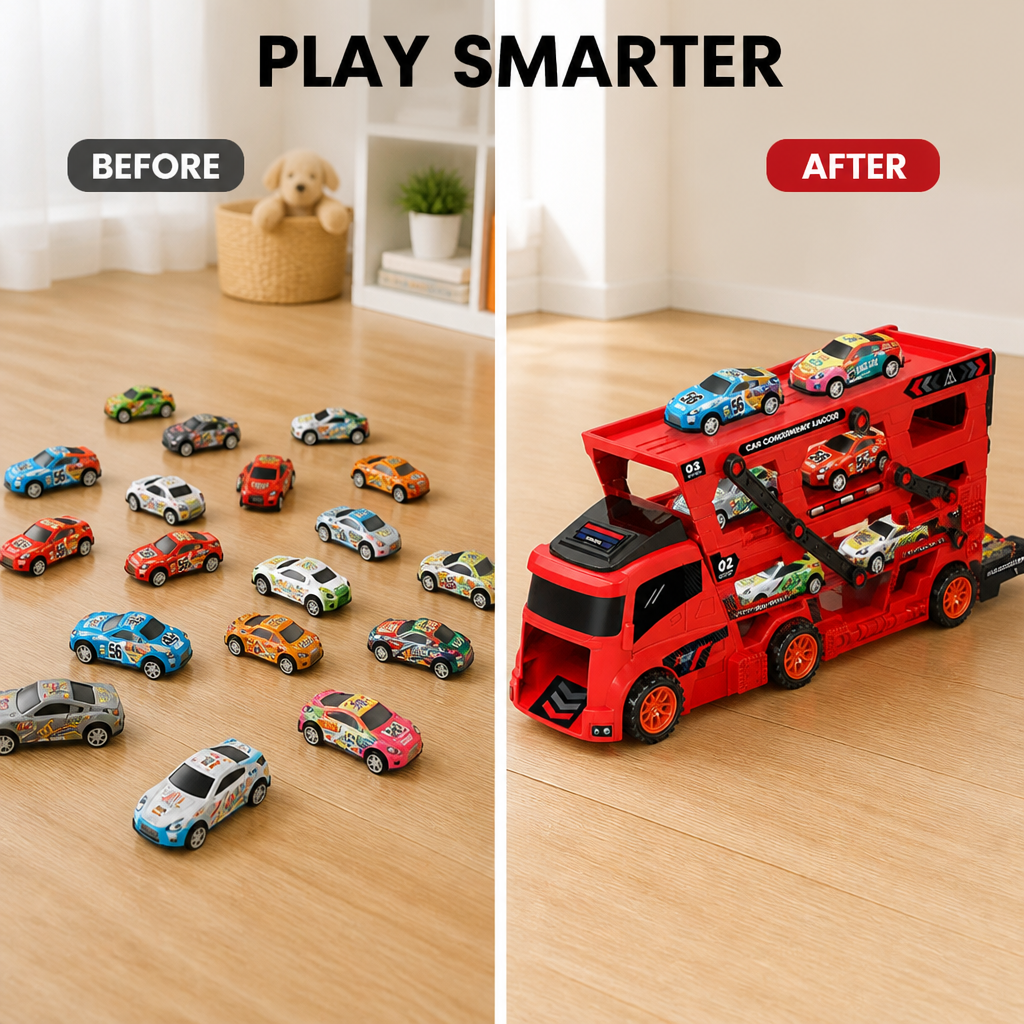 TurboTrail™ Racer & Hauler — Ignite Your Child’s Imagination with Nonstop Racing Thrills and Perfectly Organized Play