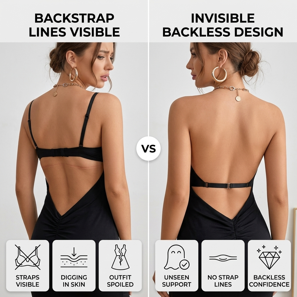 SerenGlow™ — Own Every Backless Moment with Unseen Comfort and Confidence