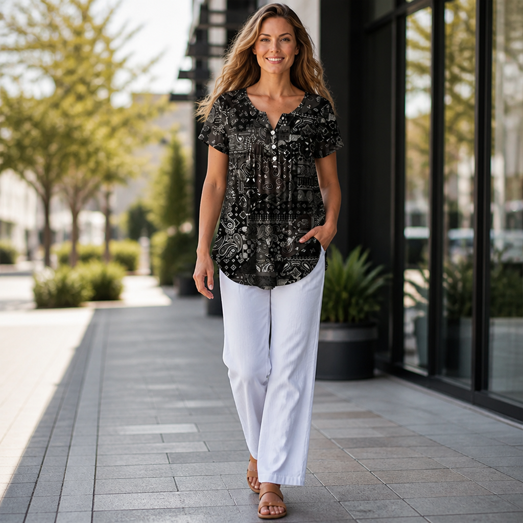 CelestaCharm™ V-Neck Top — Breeze Through Your Day in Effortless Cool Confidence