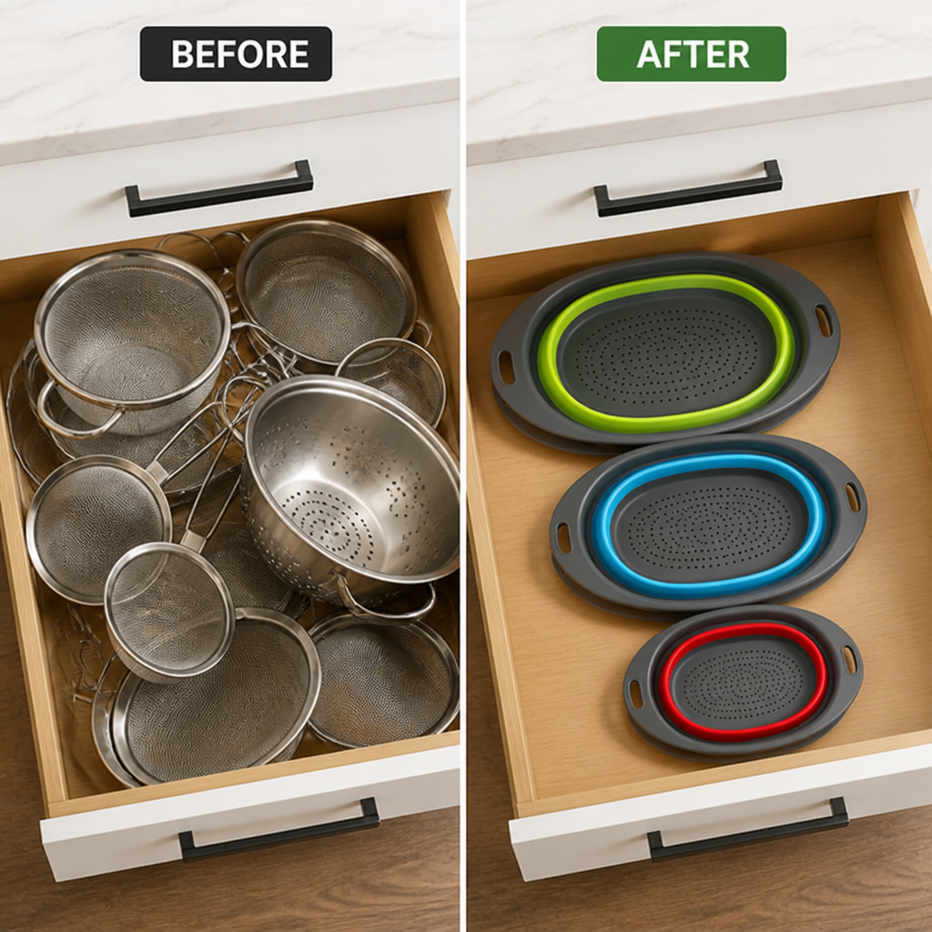 SwiftNest™ 3-Piece Collapsible Colander Set — Instantly Clear Your Counters and Cook with Complete Control