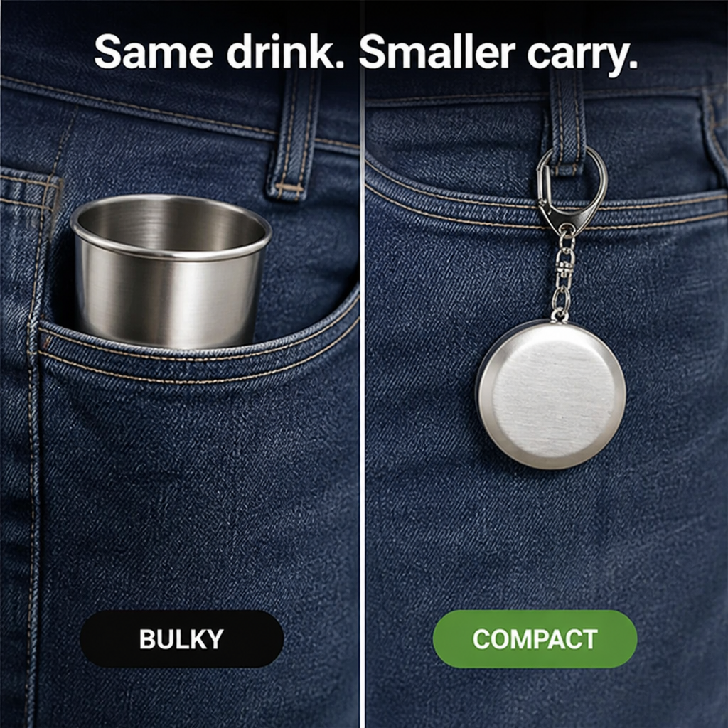 PocketSip™ — Keep a reusable cup close, without the bulk wherever you go.