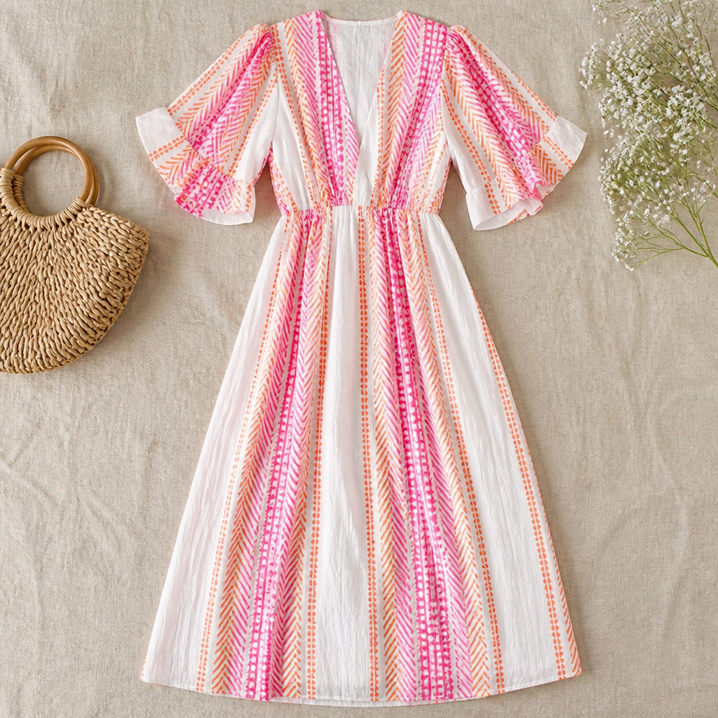 LumaLace™ V-Neck Printed Dress — Turn Heads Instantly with Effortless Comfort and Flawless Fit