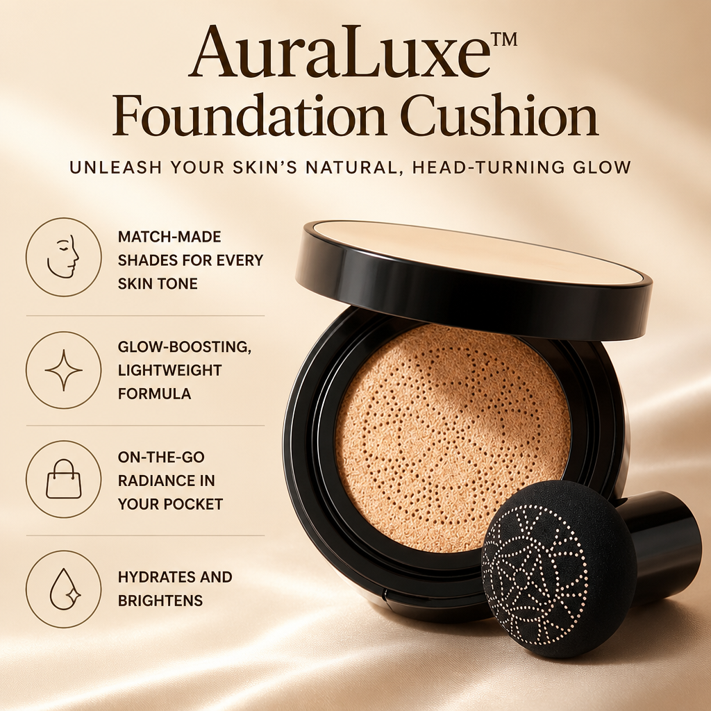 AuraLuxe™ Foundation Cushion — Unleash Your Skin’s Natural, Head-Turning Glow