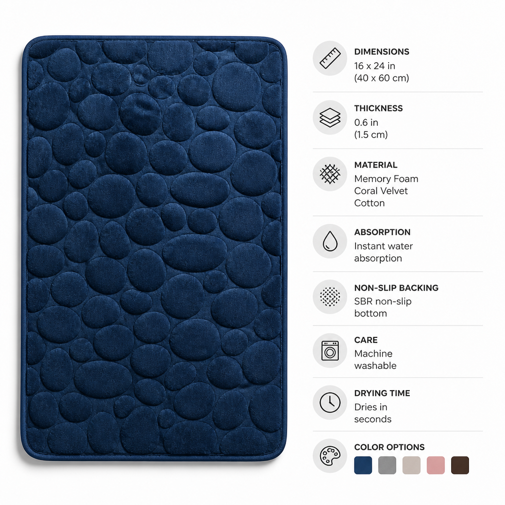 AquaLuxe™ Memory Foam Bath Mat — Step Into Instant Warmth and Slip-Free Comfort Every Shower