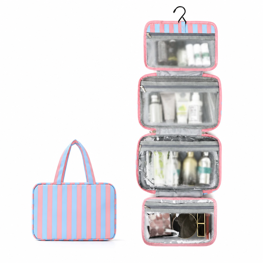 LumaTote™ Striped Hanging Toiletry Bag — Stay Effortlessly Organized and Travel Calm, Confident, and Spill-Free